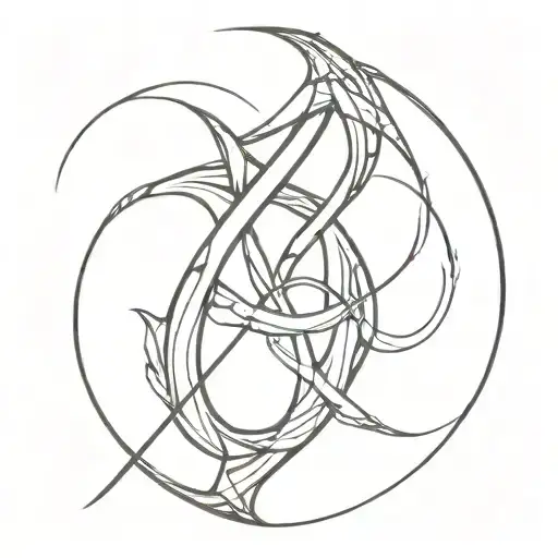 Abstract representation of the number 99 intertwined with butcher knives tattoo design idea
