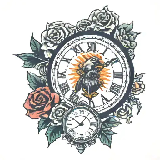 rip clock and egal standing tattoo design idea