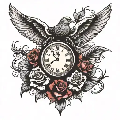rest in peace dad memorial with a clock and egeal tattoo design idea