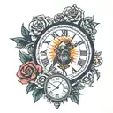rip clock and egal standing tattoo design idea