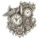 rip clock and egal standing tattoo design idea