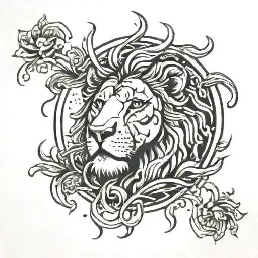 sun rain lion tattoo design idea