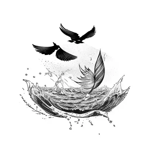a broken feather falling into water with birds coming from it  tattoo design idea