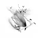 a broken feather falling into water with birds coming from it  tattoo design idea