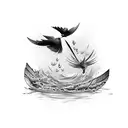 a broken feather falling into water with birds coming from it  tattoo design idea