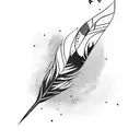 a broken feather falling into water with birds coming from it  tattoo design idea