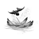 a broken feather falling into water with multiple birds coming from it  tattoo design idea