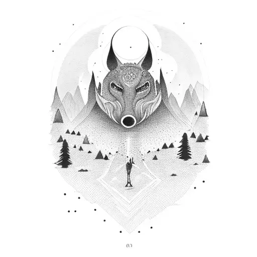 Berge, Bäume, Wanderer  tattoo design idea