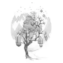 Berge, Bäume, Wanderer  tattoo design idea