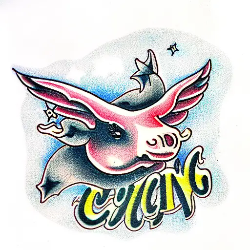 flying cow tattoo design idea