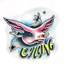 flying cow tattoo design idea