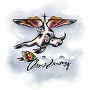 flying cow tattoo design idea