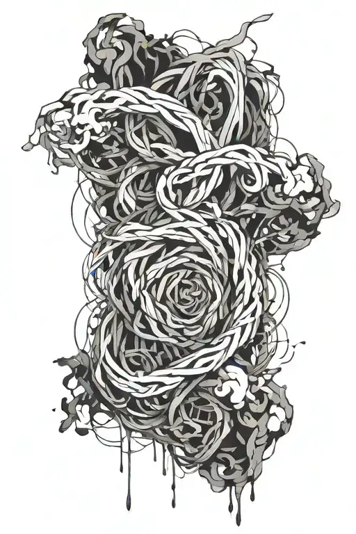 chaotic lines emerge from the dark part, similar to lava or chewing gum, intertwining with each other tattoo design idea