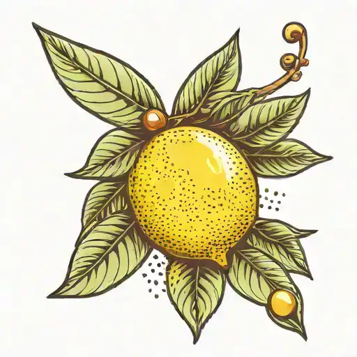 lemon with olive leave coming out of the stem tattoo design idea