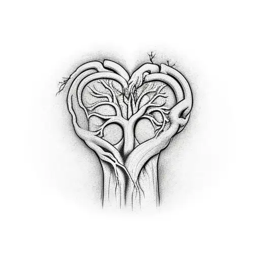 roots that covers the veins on the arms leading to a realistic tree based heart to the center of the chest tattoo design idea