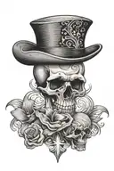 cross and shell with waves in the background, skull wearing a top hat  tattoo design idea