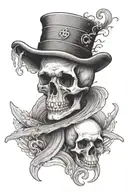 cross and shell with waves in the background, skull wearing a top hat  tattoo design idea