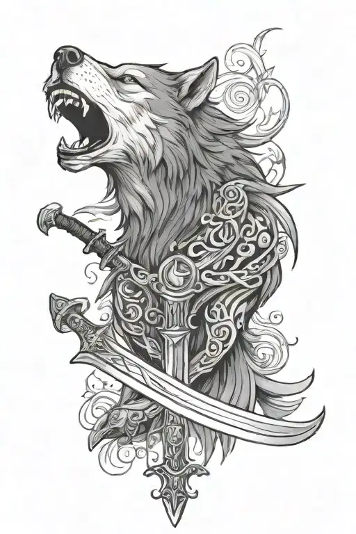 wolf and sword tattoo design idea