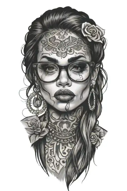 sexy woman with glasses lips finger  tattoo design idea