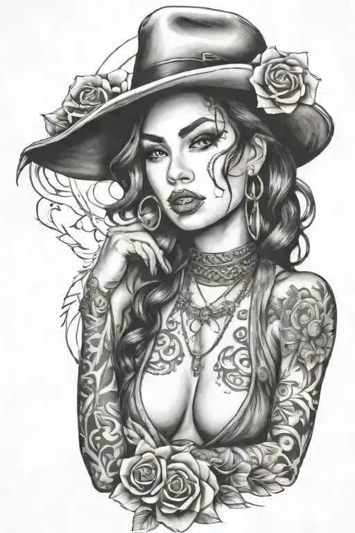 sexy woman gangster girl tattoo design idea