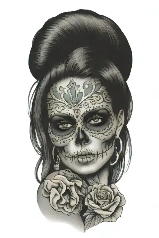 sexy woman  candy skull chicano tattoos sleeve for men drawing tattoo design idea