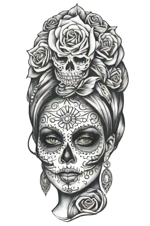 candy skull woman face tattoo design idea