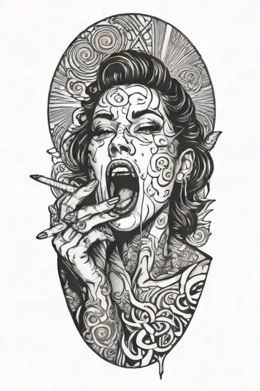 sexy woman licking on middle finger tattoo design idea