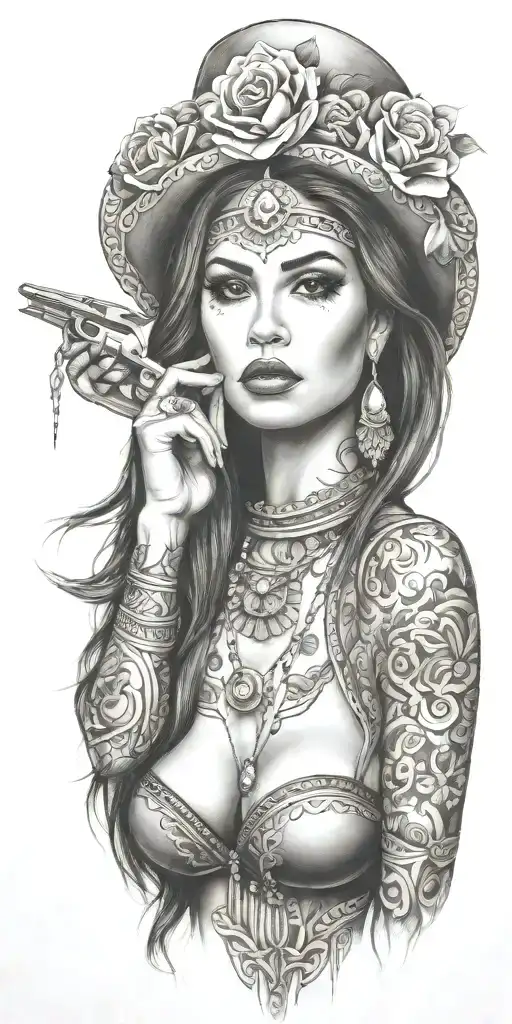 sexy mexican  gangster woman tattoo design idea