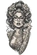 sexy woman with glasses smoking weed  tattoo design idea