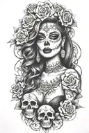candy skull chicano gangster woman style sleeve tattoo tattoo design idea