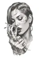 sexy woman licking on middle finger tattoo design idea