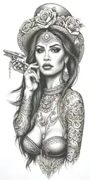 sexy mexican  gangster woman tattoo design idea