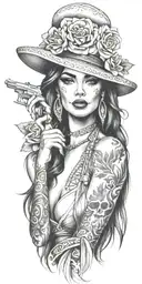sexy mexican  gangster woman tattoo design idea