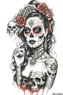 candy skull chicano gangster woman style sleeve tattoo tattoo design idea