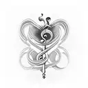 sol clef musical notes with heart pulse tattoo design idea