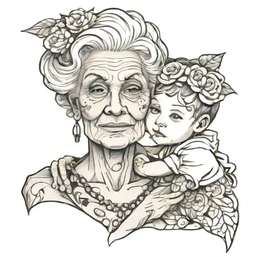grandmother with granddaughter tattoo design idea