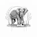 an elephant that lights up an firecamp with its trunk tattoo design idea