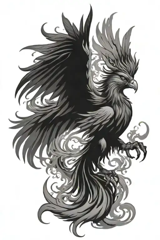 Phoenix rising from ashes symbolizing overcoming PTSD tattoo design idea