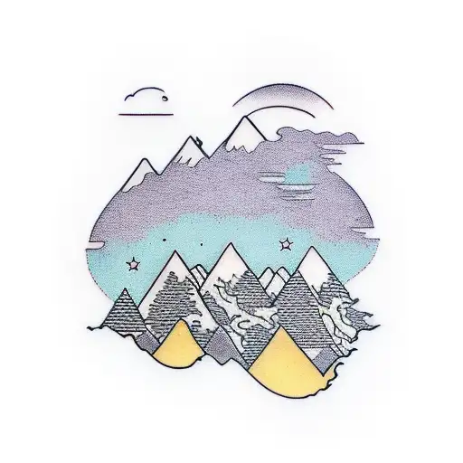 mountains with forest fire tattoo design idea