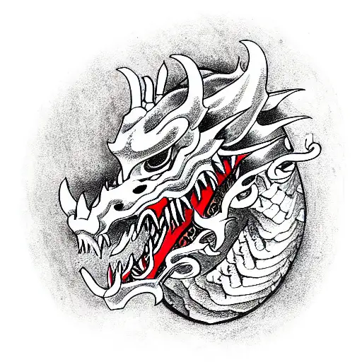 Dragon and hannya mask black and red tattoo design idea