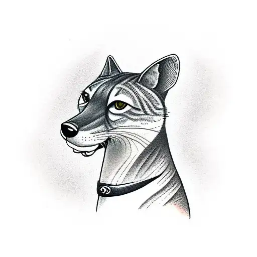 a thylacine in gray/black scale in american traditional tattoo design idea