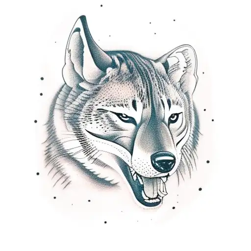 a full body thylacine in gray/black scale in american traditional tattoo design idea