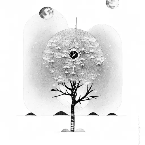 aspen trees, starry nights, pirate ship on river, clock tattoo design idea