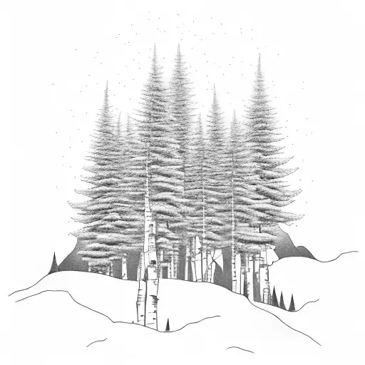 aspen trees, stairy nights, pirate ship on river tattoo design idea