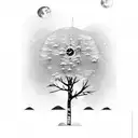 aspen trees, starry nights, pirate ship on river, clock tattoo design idea