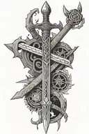 Multiple Swords, a Keyblade, Percy Jackson's Sword, Persona 5 Jokers Knife, and a Kunai from Naruto tattoo design idea
