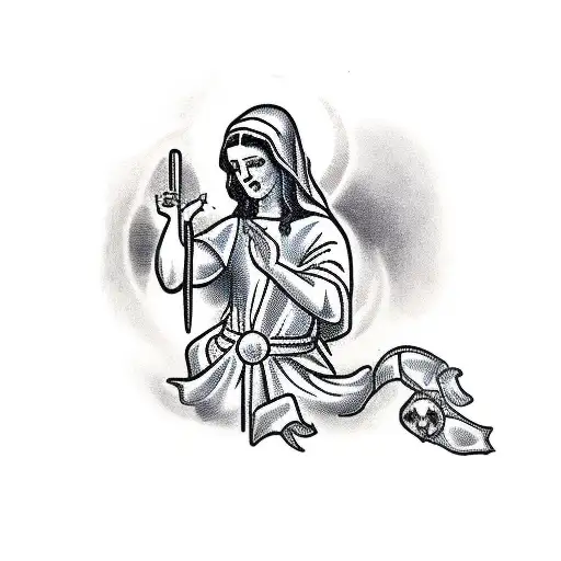 holy marian holding a bleeding Cross tattoo design idea
