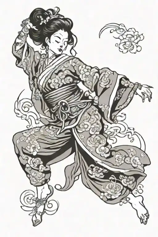 Dancing woman spiritual  tattoo design idea