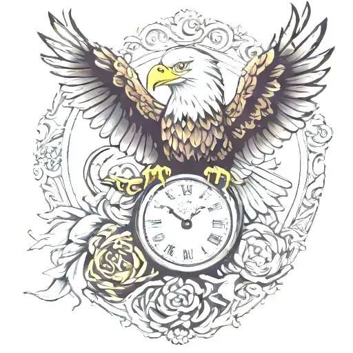 AMERICAN BALD EAGLE POCKET WATCH tattoo design idea