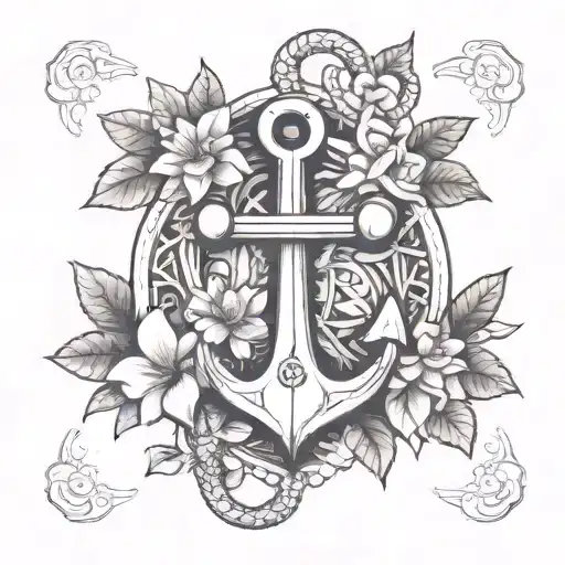BOAT ANCHOR WITH GARDENIAS tattoo design idea